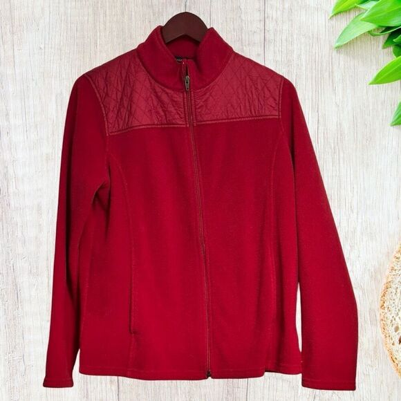 Talbots Womens Jacket Size L Red Quilted Details Fleece Pockets‎ Warm Cozy - Picture 1 of 9